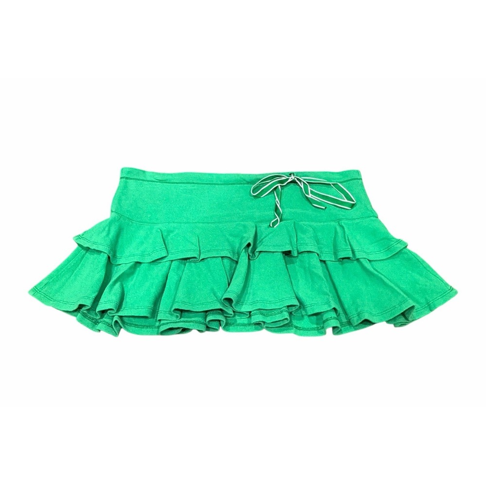 Vtg 90s Y2K Abercrombie & Fitch Ruffle Micro Mini Skirt Green XS Coquette Preppy